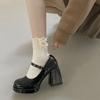 Mary Jane Schuhe Damen 2025 neu Frühling eckige Zehenpartie super hoher Absatz jk kleine Lederschuhe Lackleder dicker Absatz Einzelne Schuhe