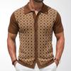 Men's Knitted Short Sleeve Shirts Casual Breathable Button Down Collared Striped Shirt Tops Summer Vacation Vintage Knit Golf Beach Shirts Top for Men