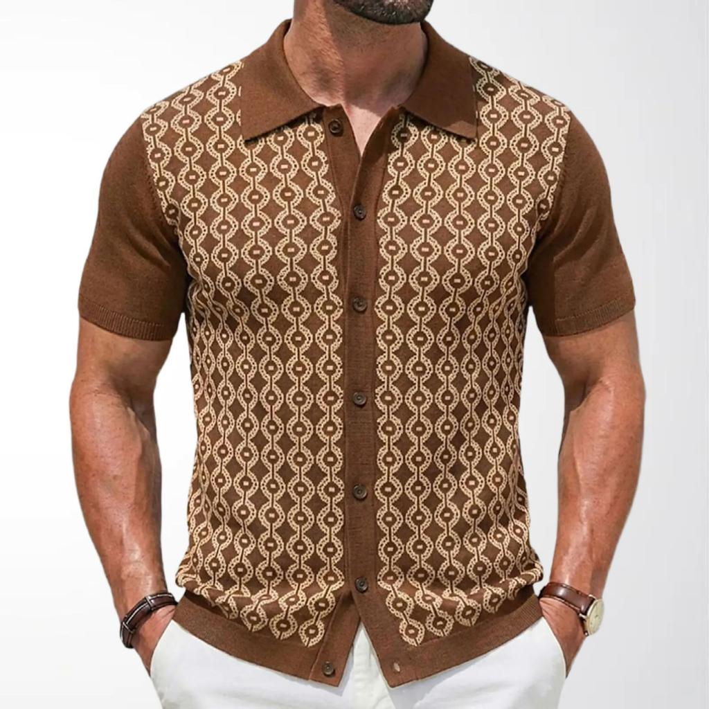 Men's Knitted Short Sleeve Shirts Casual Breathable Button Down Collared Striped Shirt Tops Summer Vacation Vintage Knit Golf Beach Shirts Top for Men