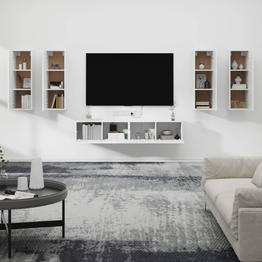6 Piece TV Cabinet Set White Particleboard
