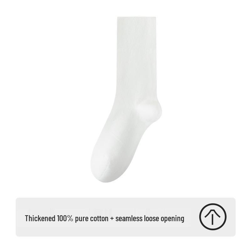 Men's Thickened Pure Cotton Knee-High Socks - Autumn/Winter Style, Loose Fit, Solid Color, Anti-Odor, Warm and Comfortable.