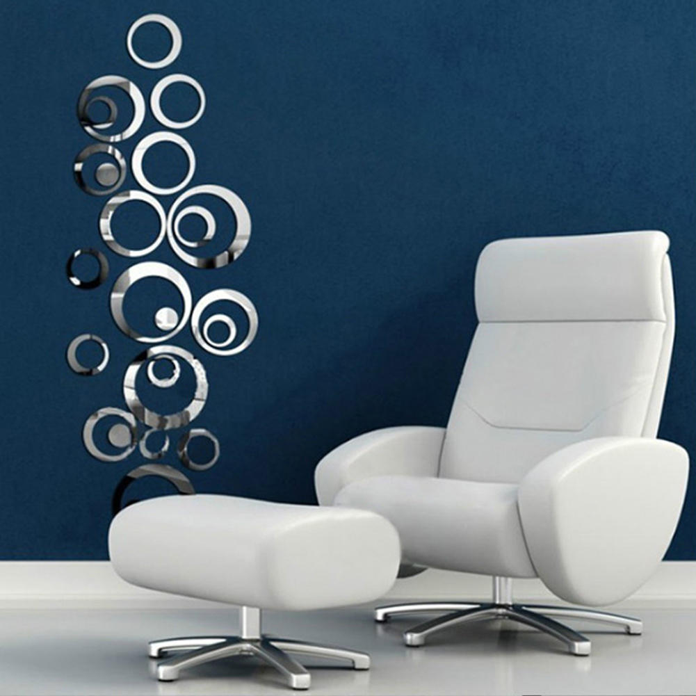 24pcs Circles Mirror Mural Art Sticker DIY Background Wall Decor Paster Removable Lightweight for Television Background Wall