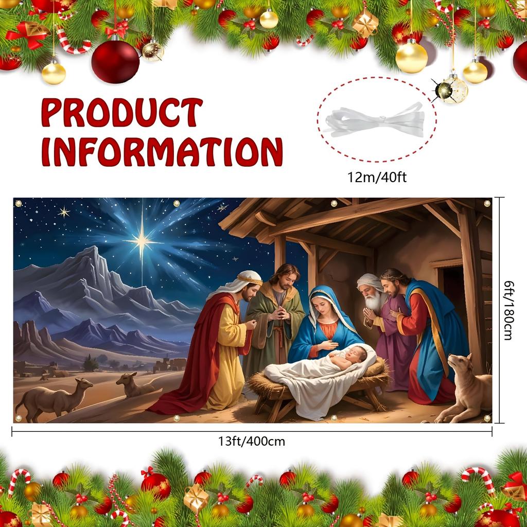 Large Christmas Jesus garage background banner religious scene background blue starry sky decorationzyc