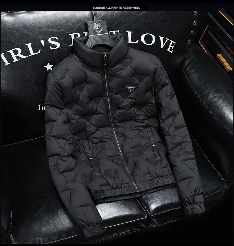 2025 European Style Men's Trendy Dark Floral Stand Collar Down Jacket