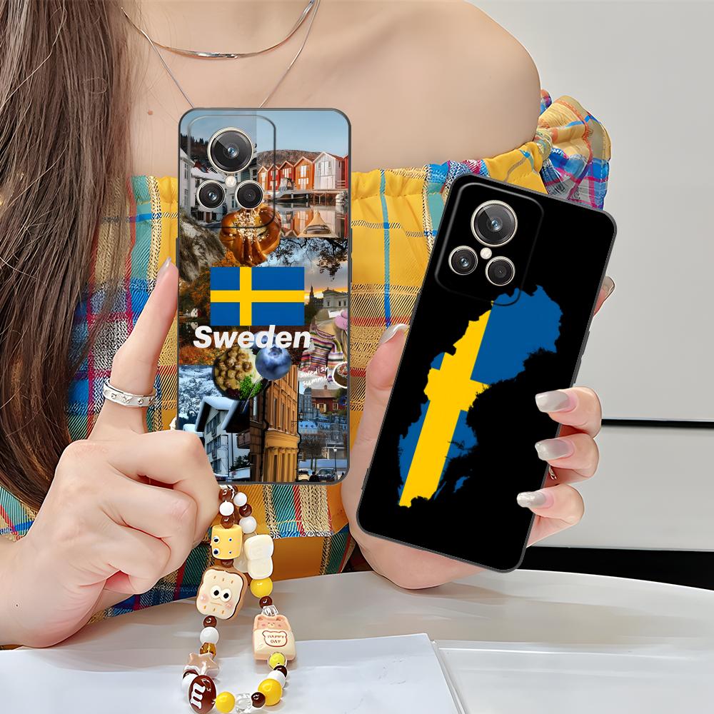 Sweden Flag Mobile Cell Phone Case for Realme 15 14 13 12 11 10 9 Pro Plus T i Lite 5G Colorful Printing Cover Cover Smartphone