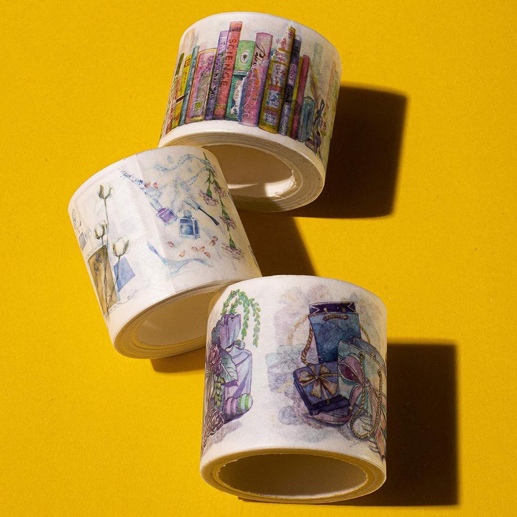 Navy Peony Colorful Book Line Washi Tape Set 30mm x Cute Japanese Decorative Tape Purple Adhesive Tape for Decorating and More Wide Washi Tape Roll