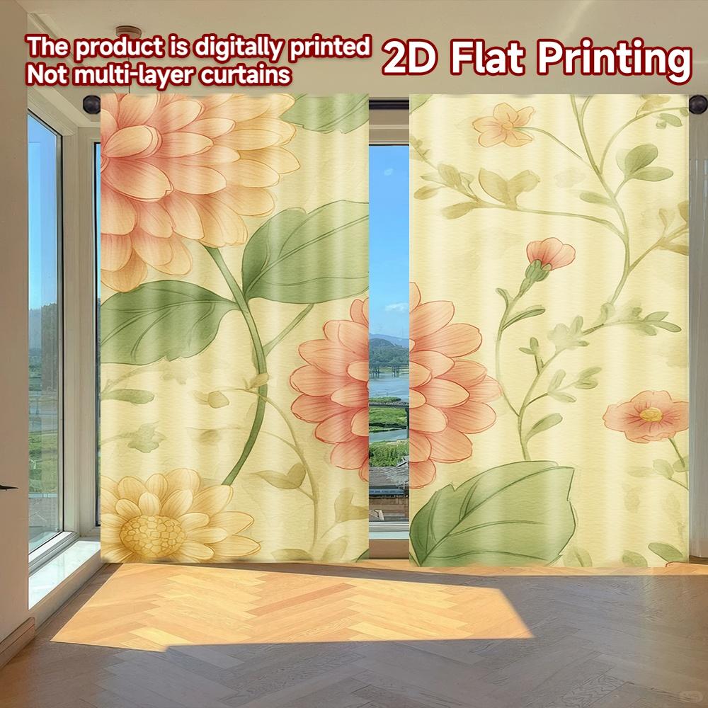 

Set Of 2 Minimalist Flat Printing Curtains Without Rod Floral Garden Dragonfly Women Is Day Festival Polyester Curtain Made W100*H70(CM)-Rod Pocket&2PCS