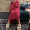 Temperament celebrity style soft waxy sweater skirt women's autumn and winter new lazy imitation mink plush long knitted dress