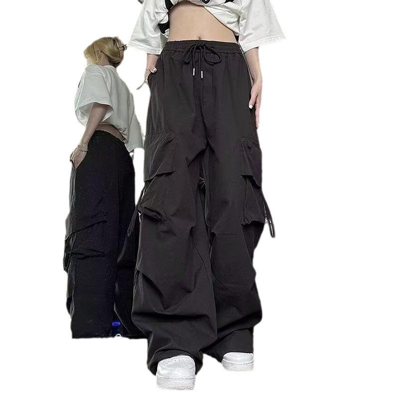 Women's Straight Leg Cargo Nine-point Pants Elastic Elastic High-waisted Casual Pants