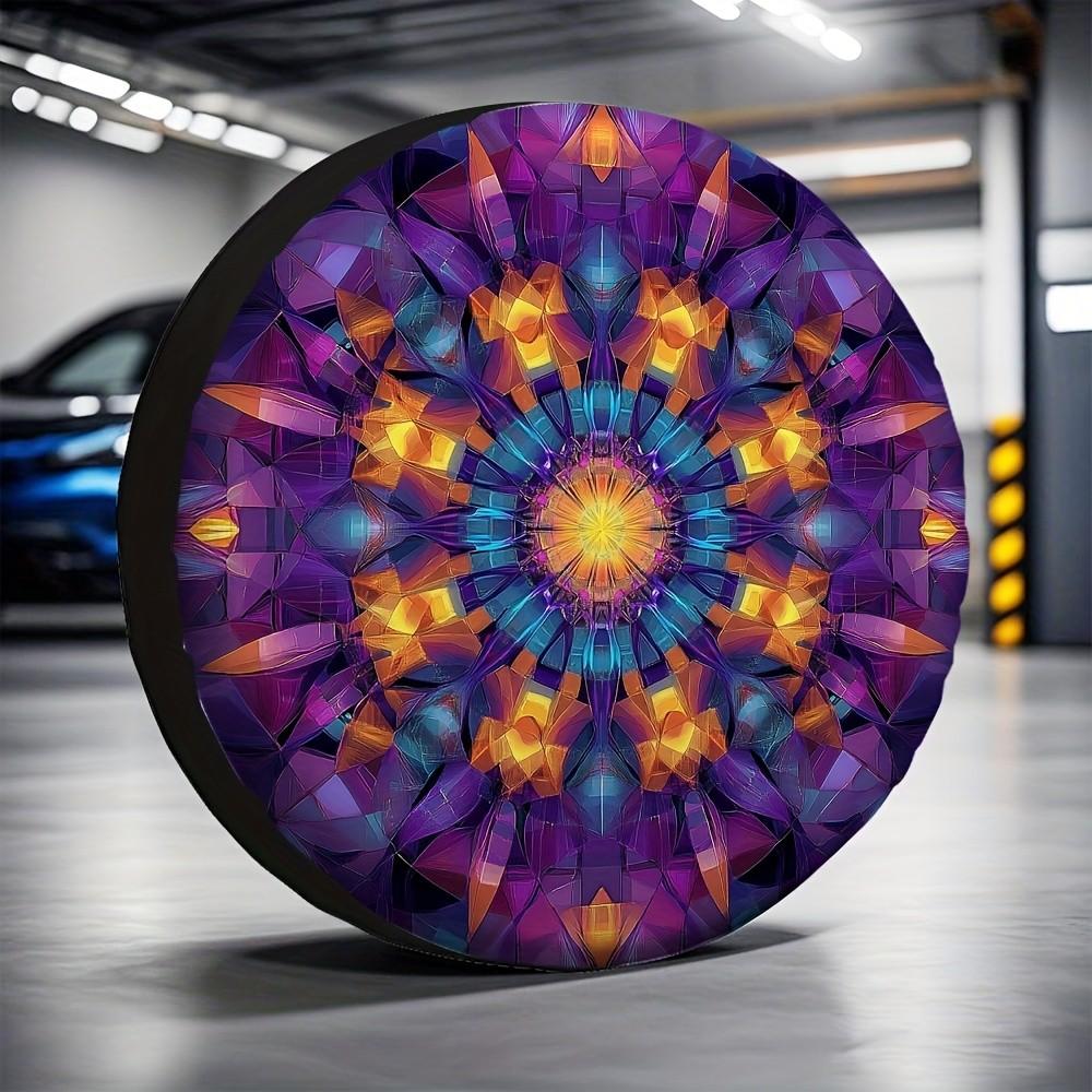 Vibrant Geometric Mandala Spare Tire Cover Durable Polyester Weatherproof Wheel Protector