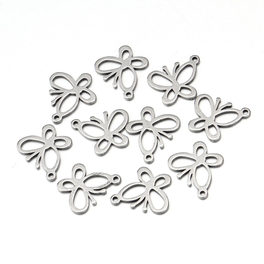 10pcs/lot Stainless Steel Charms Steel Color Pendants Butterfly Tree Heart Charms DIY Lucky Necklace Bracelet Jewelry Making
