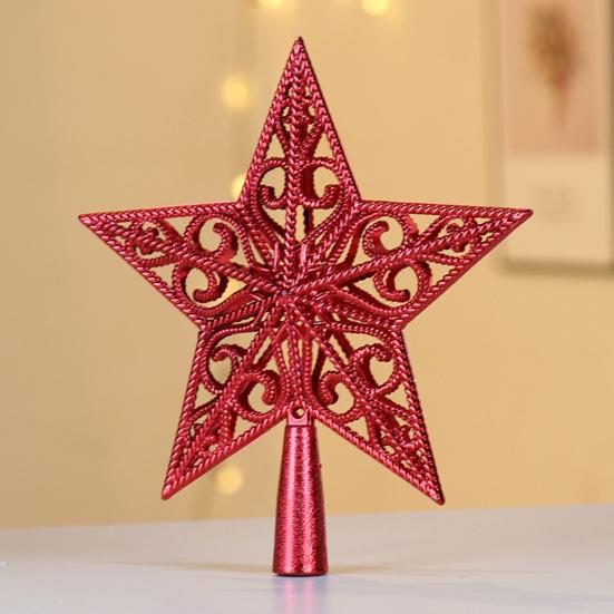 Xmas Tree Topper Plastic Hollowed-Out Sparkling Star Festival Party DIY Decoration Accessories Top Pentagram Christmas Decoration Holiday Supplies
