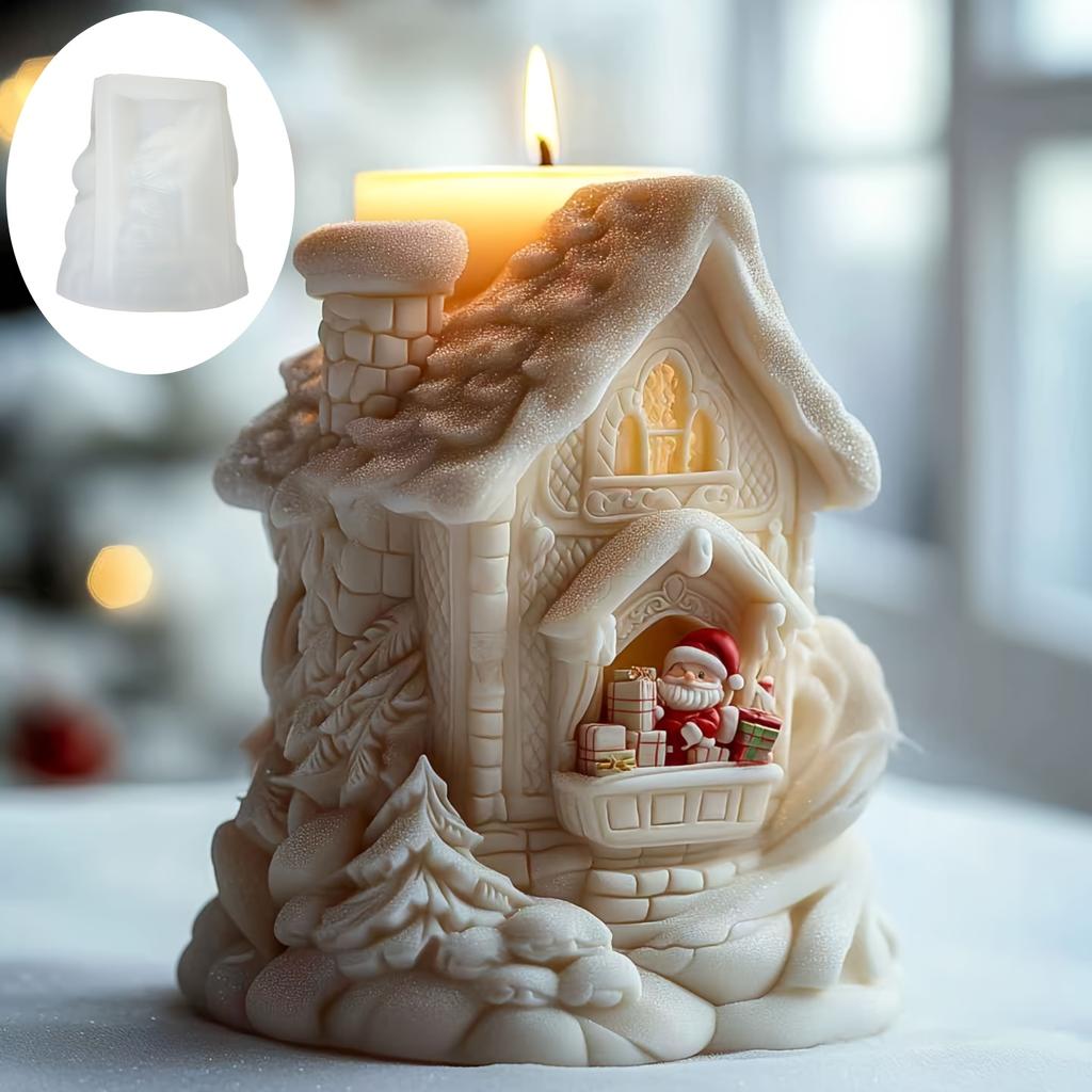 Santa Claus Drží Dárek Vonná Svíčka Silikonová Forma Úsměv Santa Claus Drží Dárkovou Krabici Vonné Pryskyřice Sádrové Formy Vánoční Dárek