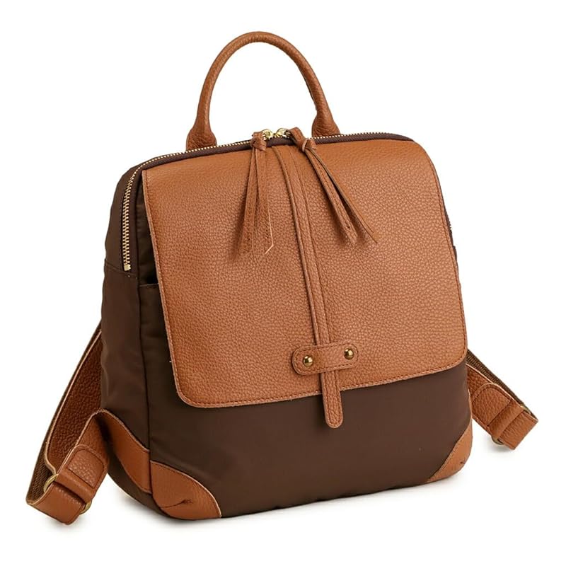 

[Sakura] made in Japan rucksack genuine leather nylon ladies light simple Smaller backpack round cowhide … (camel)