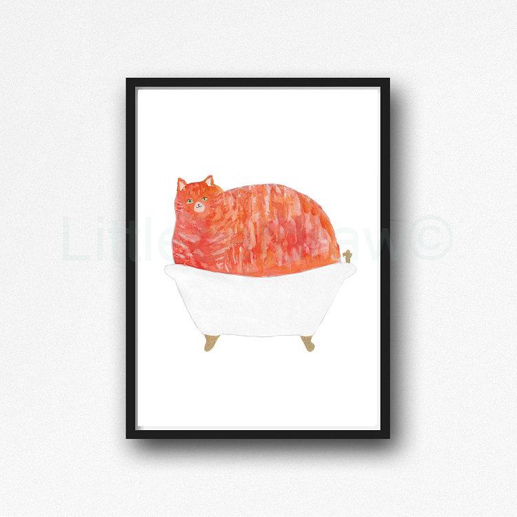 Cat Print Bath Time Cat Canvas Painting Print Wall Art Bathroom Decor Bathtub Bath Tub Wall Art Print Cat Lover Gift Unframed