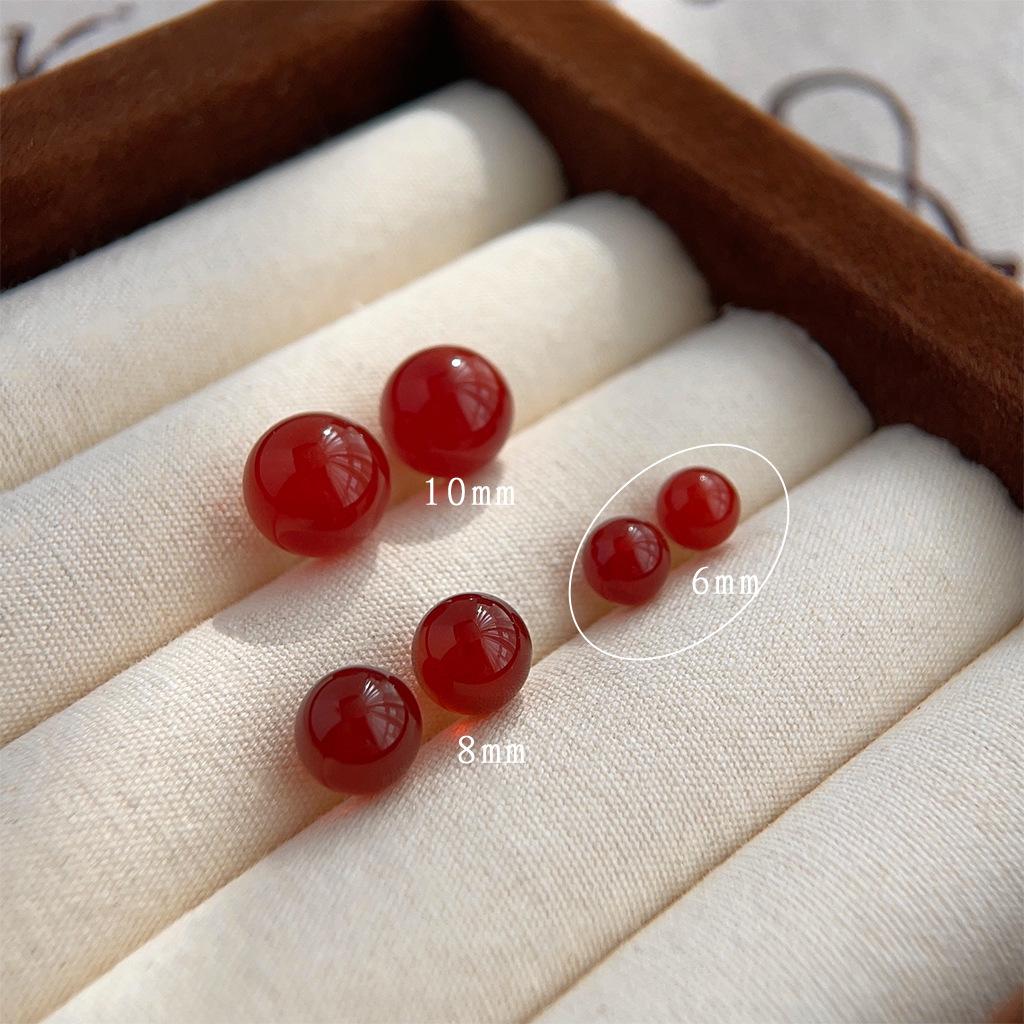 New Chinese style literary and artistic natural stone agate round geometric stud earrings simple commuter earrings
