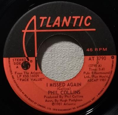 7-Zoll Schallplatte PHIL COLLINS - I Missed Again AT3790 Atlantic 1981 Kanada Rock Gebraucht
