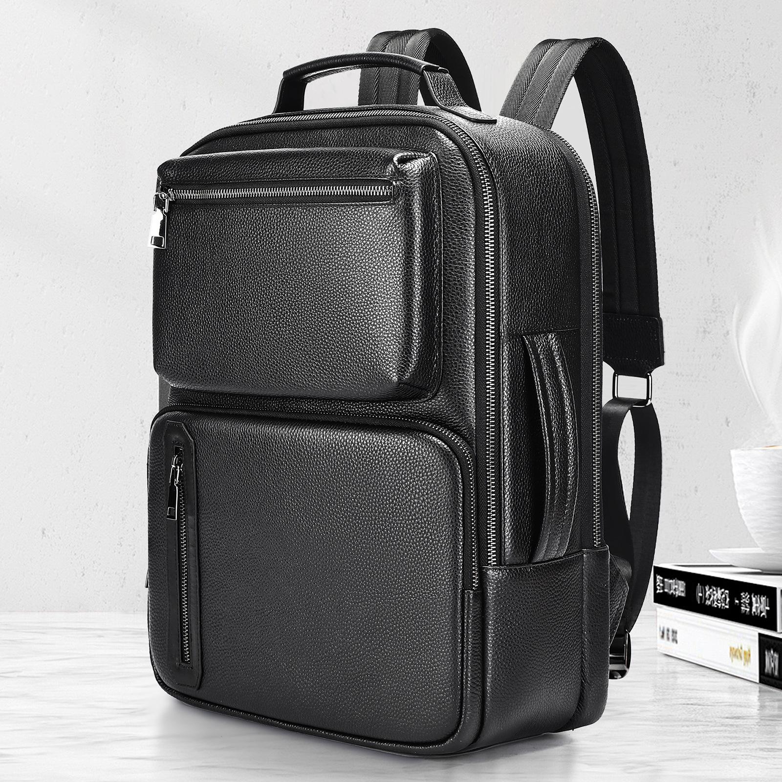 

Рюкзак мужской для отдыха на природе, путешествий, рюкзак из натуральной кожи, деловая сумка для компьютера чёрный