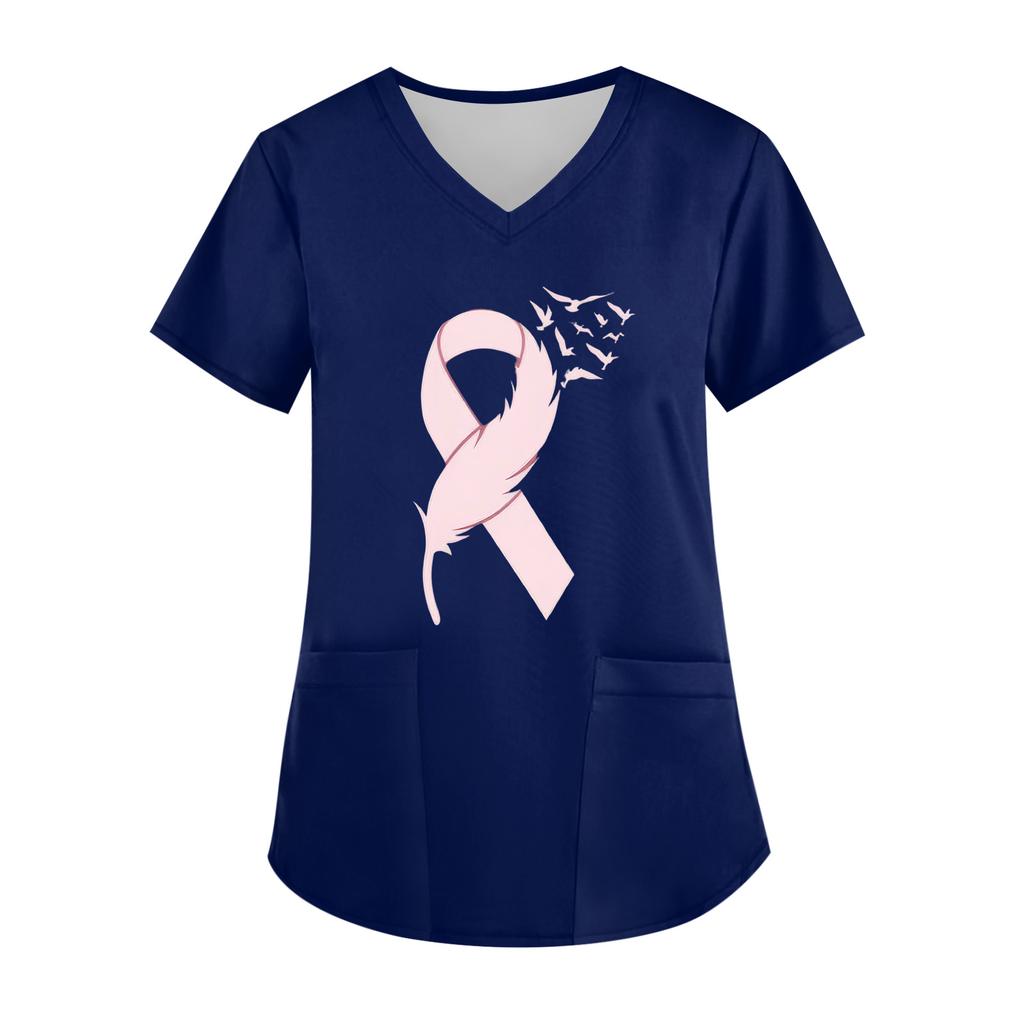 Women's V-Neck Short-Sleeve Pocketed Top With Side Slit