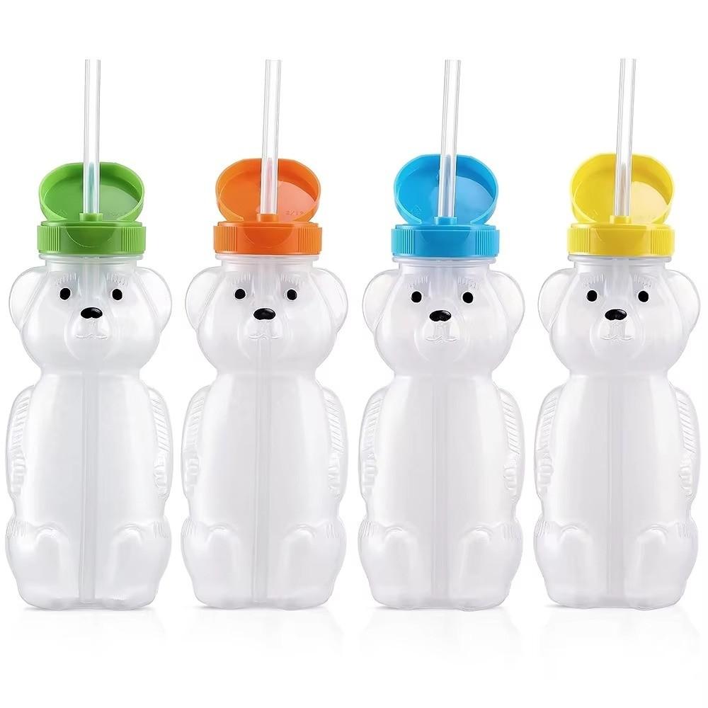 With Flexible Straws Honey Bear Straw Cup Cartoon Spill Proof Cup Leak Resistant Cup  For Babies