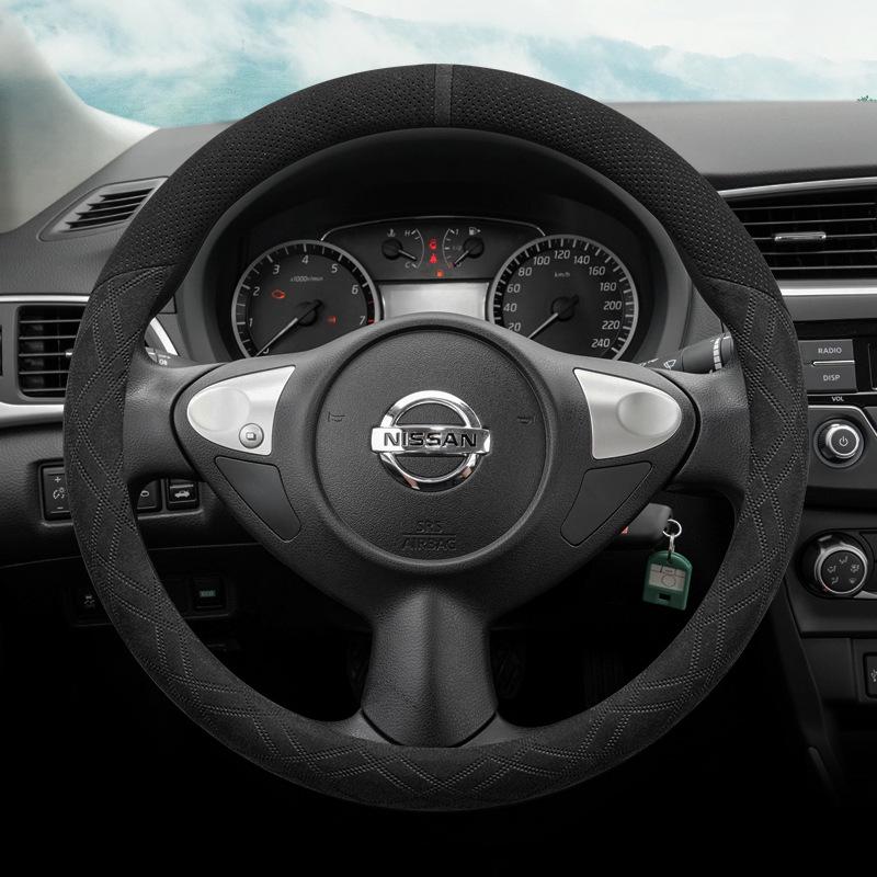 Suede Steering Wheel Cover for Nissan Sylphy, Teana, Qashqai, Sunny, Tiida, X-Trail, Livina (14th Gen).