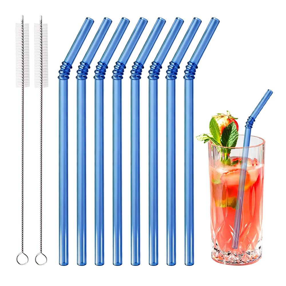 8mm High Borosilicate Glass Straw 10Pcs Reusable Eco Friendly Drinking Straws Set Bubble Tea Smoothies Bar Accessories