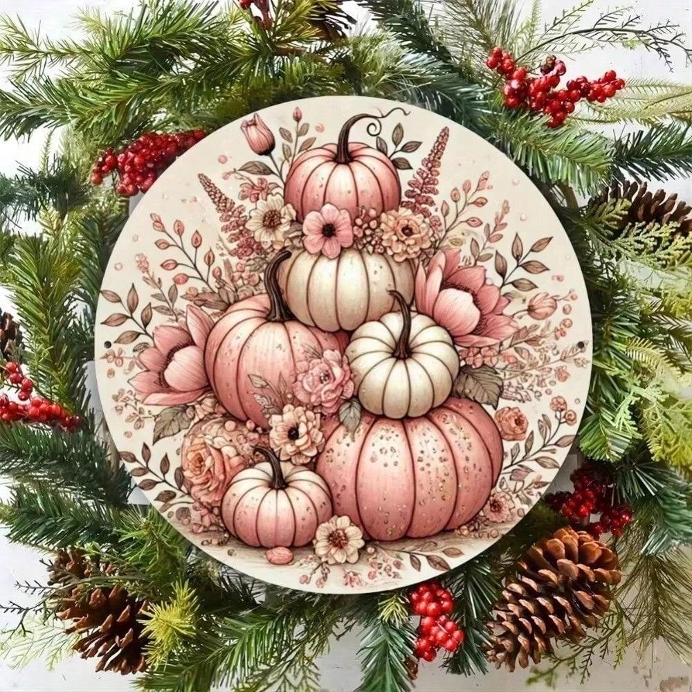 Vintage Metal Pumpkin Sign Round Farmhouse Wall Art Home Garden Decor