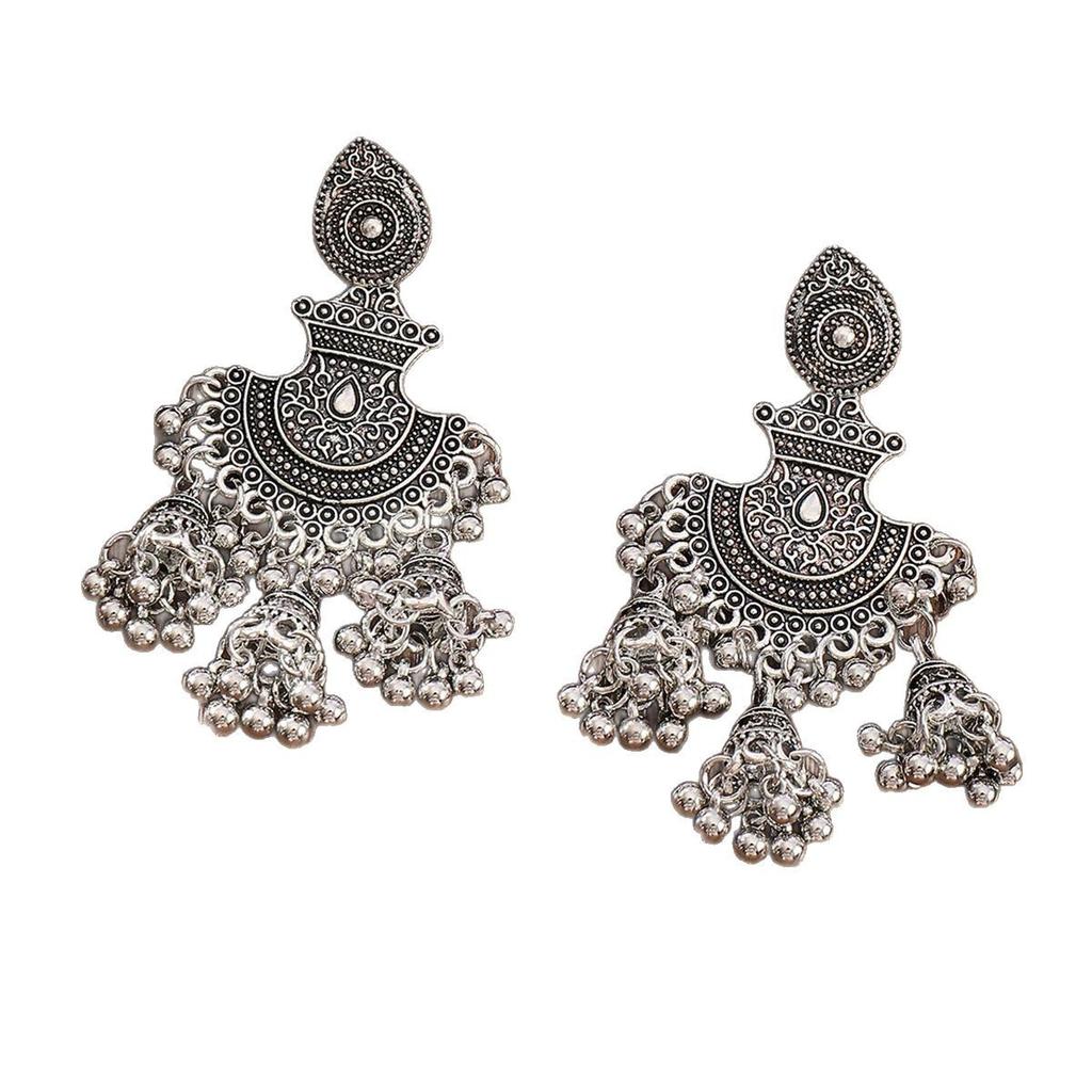 Vintage Bohemian Ethnic Style Earrings for Women, Exaggerated Elegance, Hollowed-out Heart Stud Earrings, Long Bell Indian Accessories