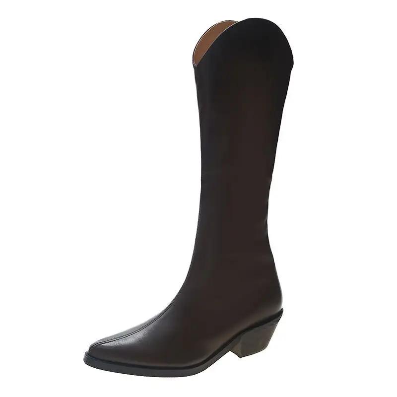 Knee High Shaft Shoes Woman Leather Large Size Warm Long Boots for Women New In Trend 2025 Sale Y2k Gyaru Quality Spring Goth Pu