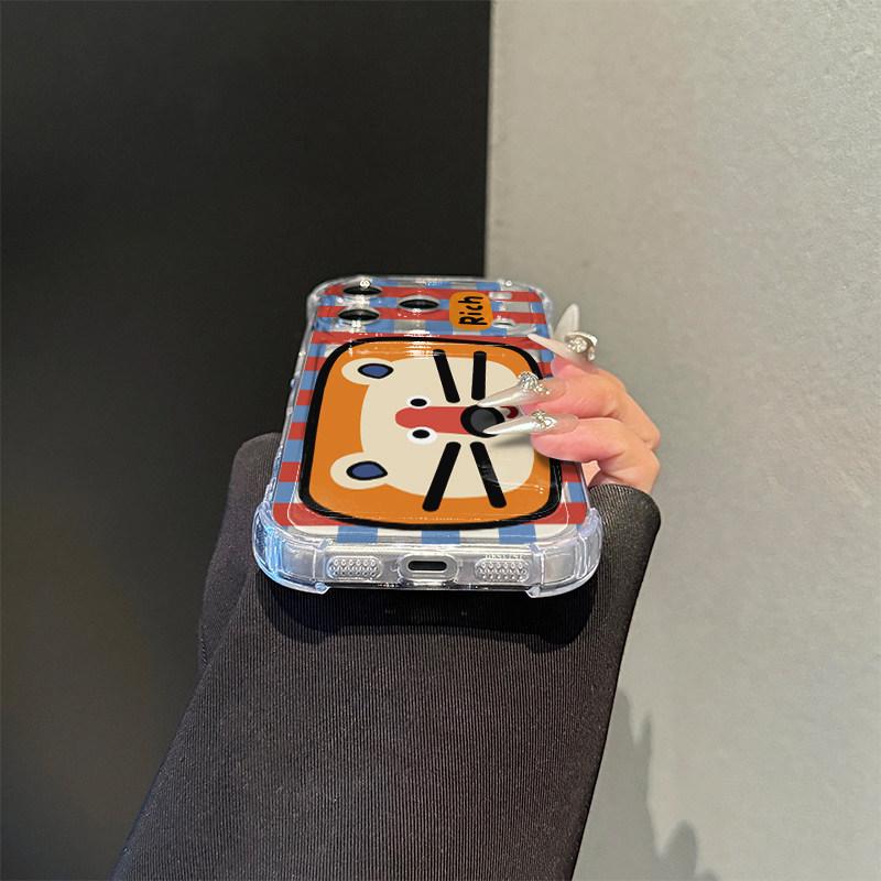 Plaid Lion Cartoon Phone Case for iPhone 17 Pro Max/16/15/14 Plus/13 with Airbag Protection