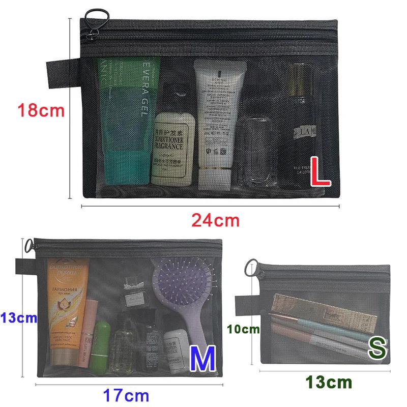 

1/3pcs Black mesh Toiletry bag Cosmetic Bags Men Women Solid Small Large Travel Portable Makeup Organizer Lipstick Storage Pouch S