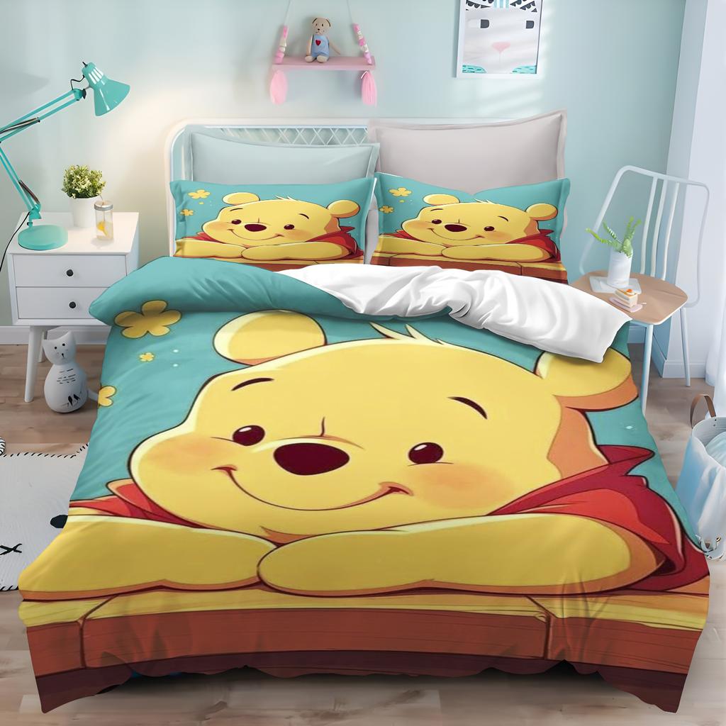 MINISO Uroczy Kubuś Puchatek Kreskówka Anime Poszewka na Kołdrę Zestaw Prezenty Poszewki na Kołdrę Poszewki na Poduszki Zestaw Pościeli dla Dzieci Dekoracja Rozmiar Queen King