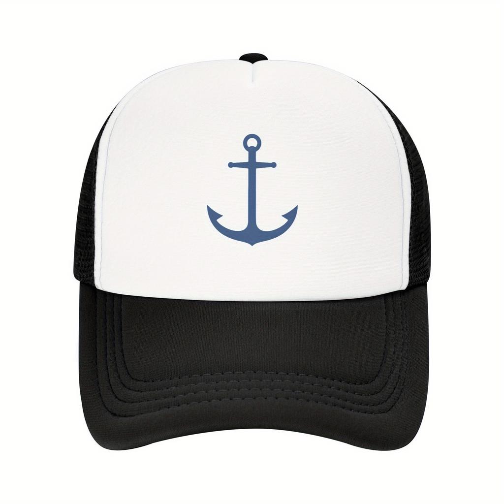 Nautical Anchor Trucker Hat Polyester Mesh Adjustable Unisex Casual Sports Cap