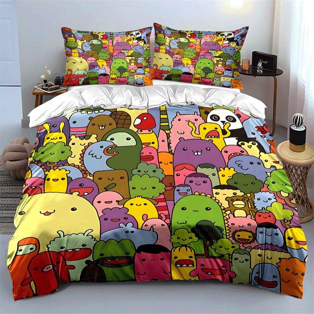 Colorful Cartoon Characters Set – Decoration and Art Exquisite three-piece bedding set gift for kids and adults