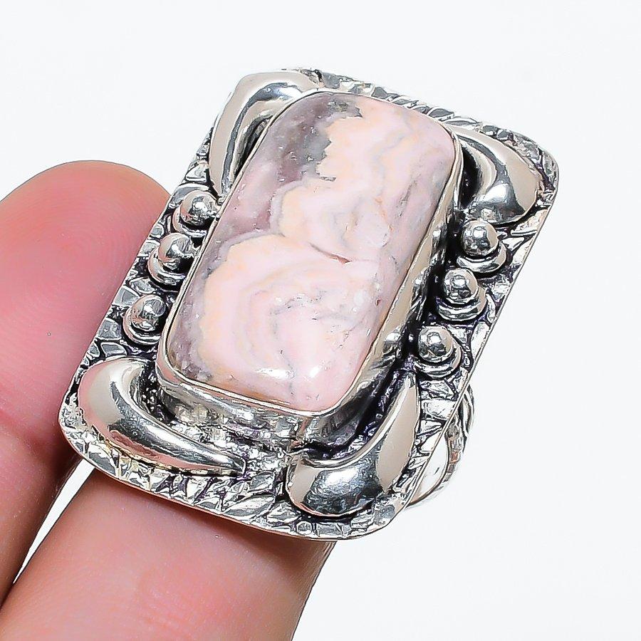 Natural Rhodochrosite Gemstone 925 Sterling Silver Jewelry Ring Size 9.5 AR-17900