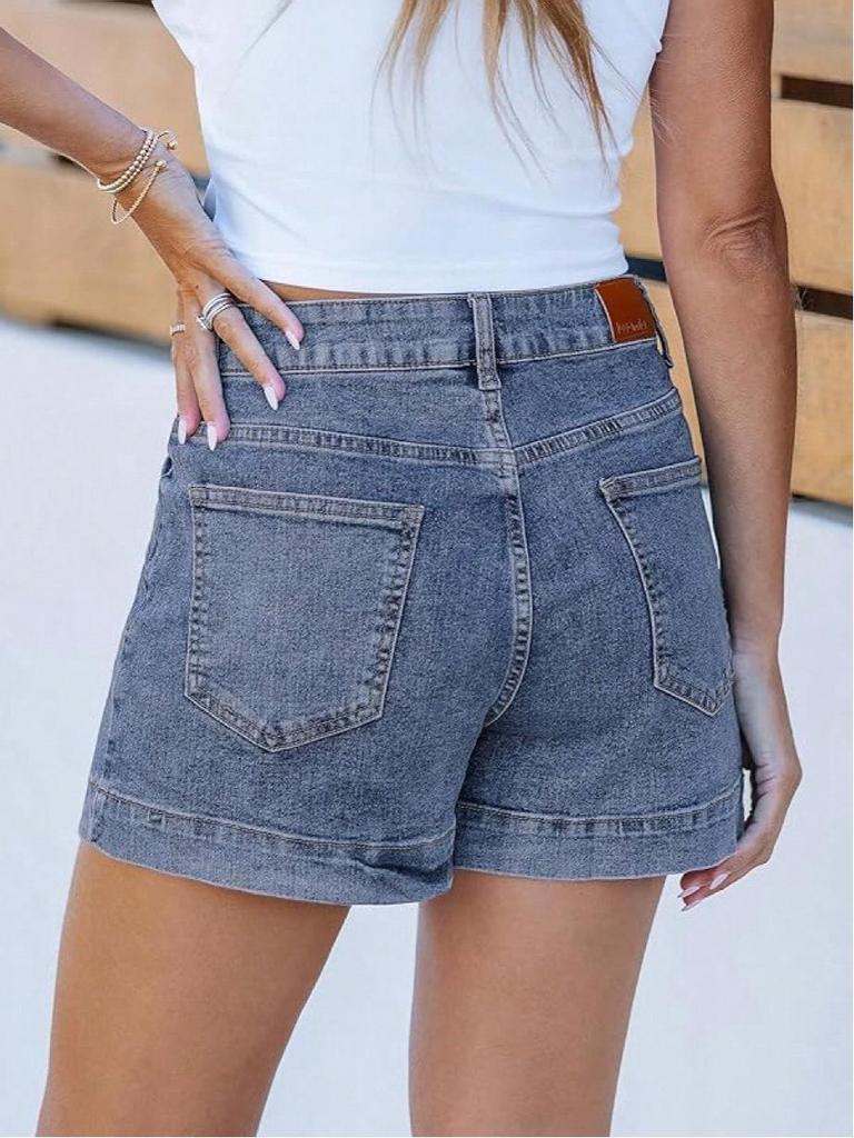 2026 Light Blue Denim Shorts with Patch Pockets - European and American Style