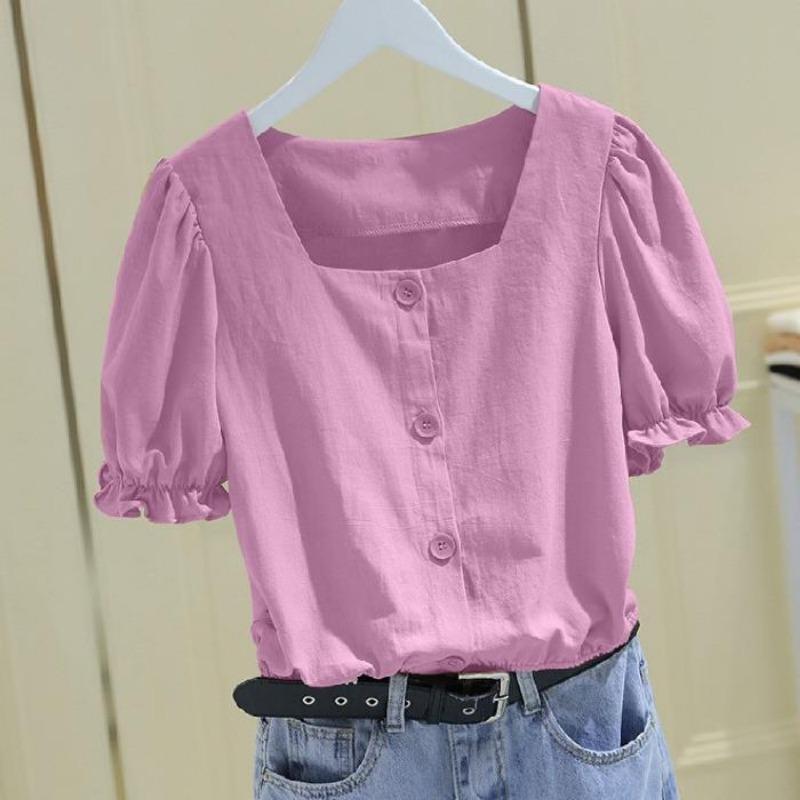 

2025 new summer square collar button chiffon shirt women 2XL фіолетовий