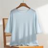 Women's 100% Pure Cashmere Short Sleeve Round Neck Sweater - Rolled Hem Knitwear, Early Autumn Versatile Pullover