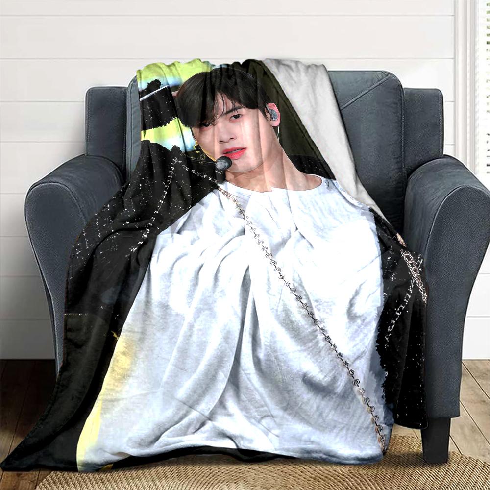 1Pc Cha Eun-woo Print Blanket Soft Comfortable Polyester Throw All Seasons Use Bedroom Office Outdoor Christmas Gift Choice Portrait Photo Print Print