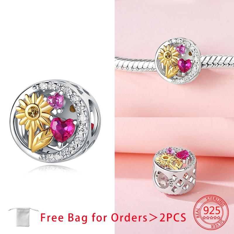 Copper Sunflower Charms Golden Flower Beads Fit Bracelet Necklace Accessories Bead Jewelry Making Fine Jewelry Gift