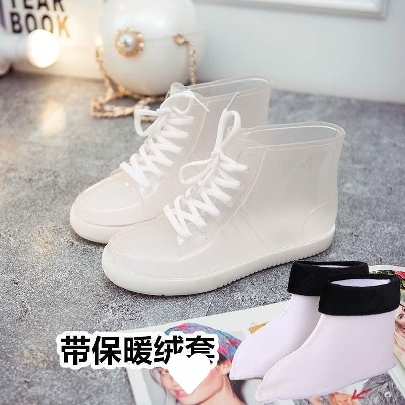 Jelly Transparent Non-slip Fashion Waterproof Shoes Rain Shoes Rain Boots Rubber Shoes Overshoes Velvet Cotton Water Boots Women's Short Tube Adult