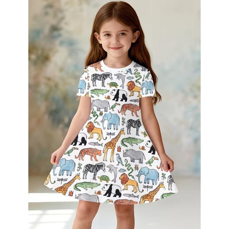 Girl Clothes Cute Cartoon Graphic Printed Girls' Princess Dress Summer Casual