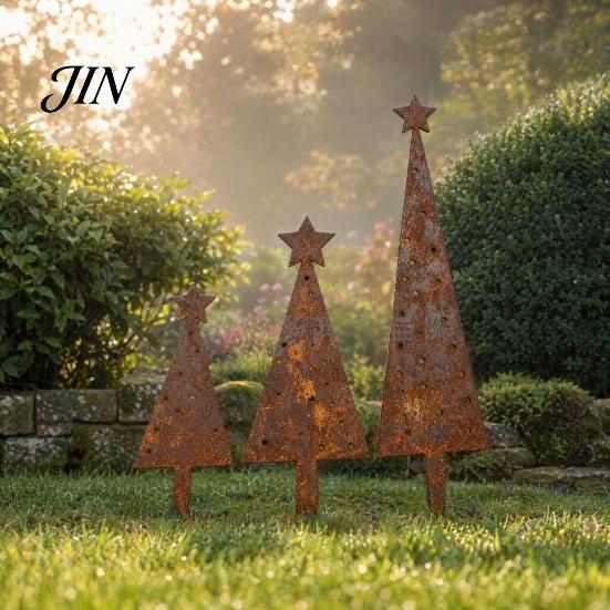 Comfortable Garden Accents 3 Pcs Christmas Tree Metal Ornament Set, Star-Topped Yard Decorations, Rustproof Durable Ornaments Lightweight Holiday