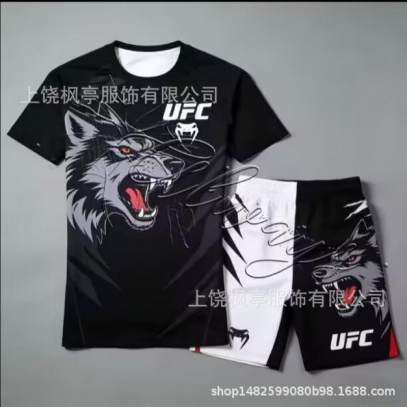 Mens UFC-Style MMA Training Set 3D Printed Short Sleeve T-Shirt Shorts Sportswear Casual Gym Wear