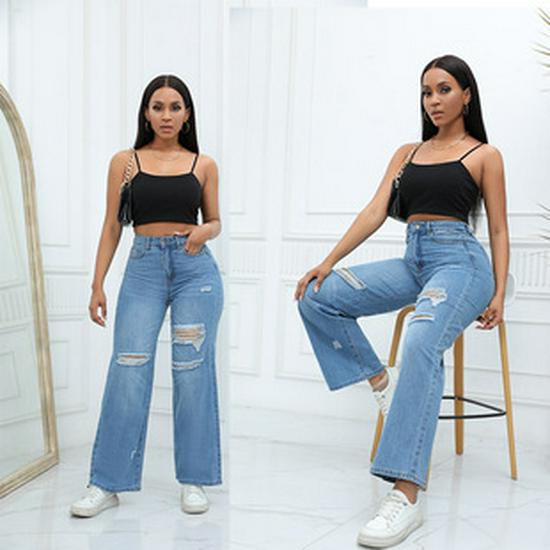 Women's High Waist Washed Ripped Bleached Slimming Jeans - Spring/Summer Collection