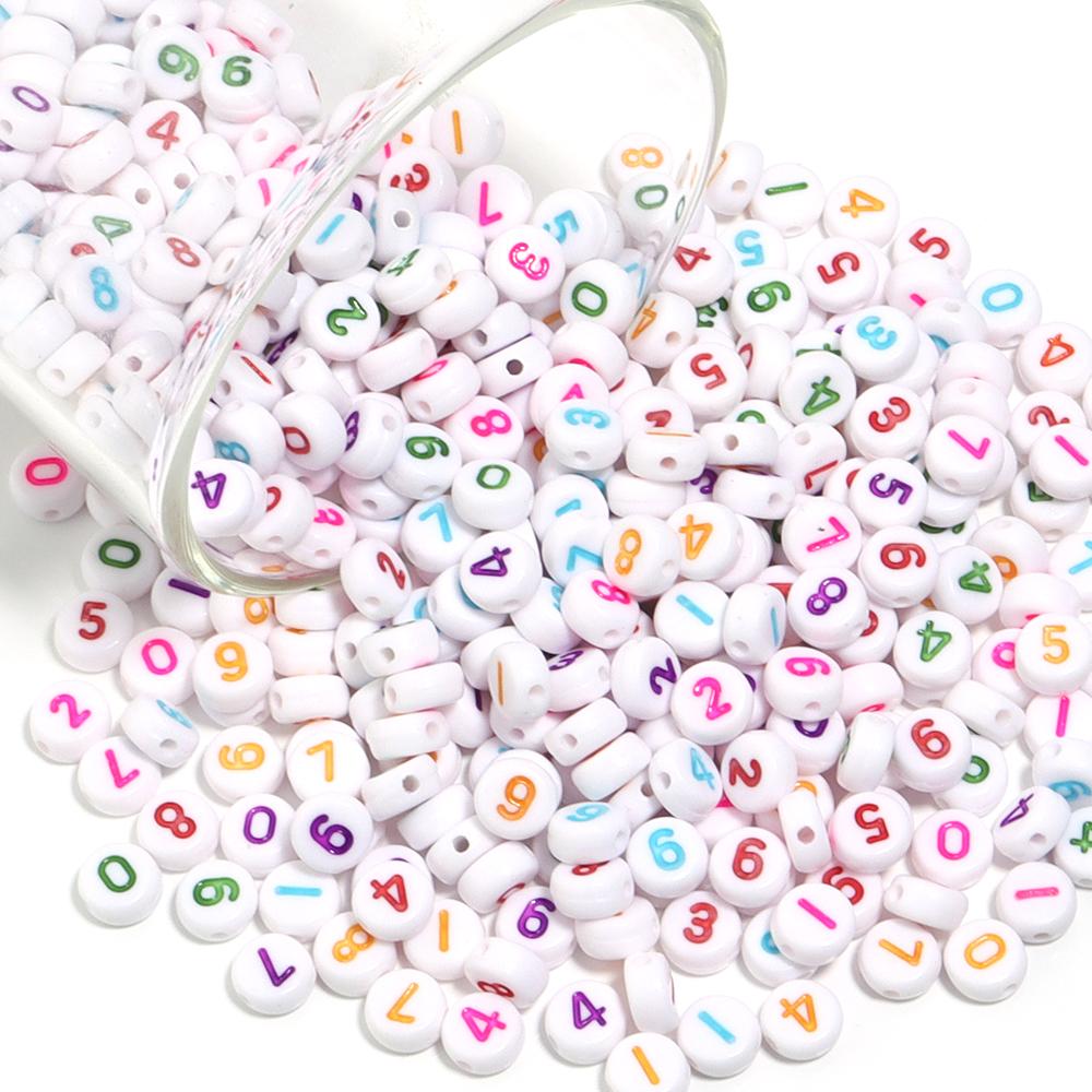 100pcs/Lot Color Acrylic Number Beads Round Flat Spacer Charm Bead for Jewelry Making DIY Bracelet Necklace Accessories
