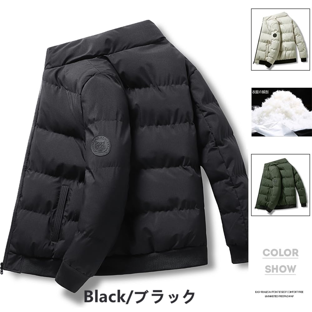 Aaronlive Winter Down Windproof and Collar Trench Warm Cotton Size L Men's Jacket, Cold-Resistant, Stand-Up Coat, Coat, Black,