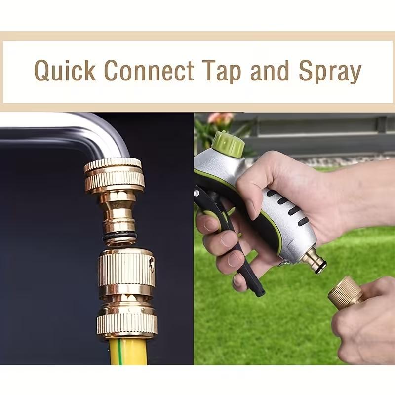 Set of 2 Brass Connectors for Garden Hoses, Featuring a 2-Inch And 3/4-Inch Size, Designed As a 2-In-1 Spray Nozzle Adapter for