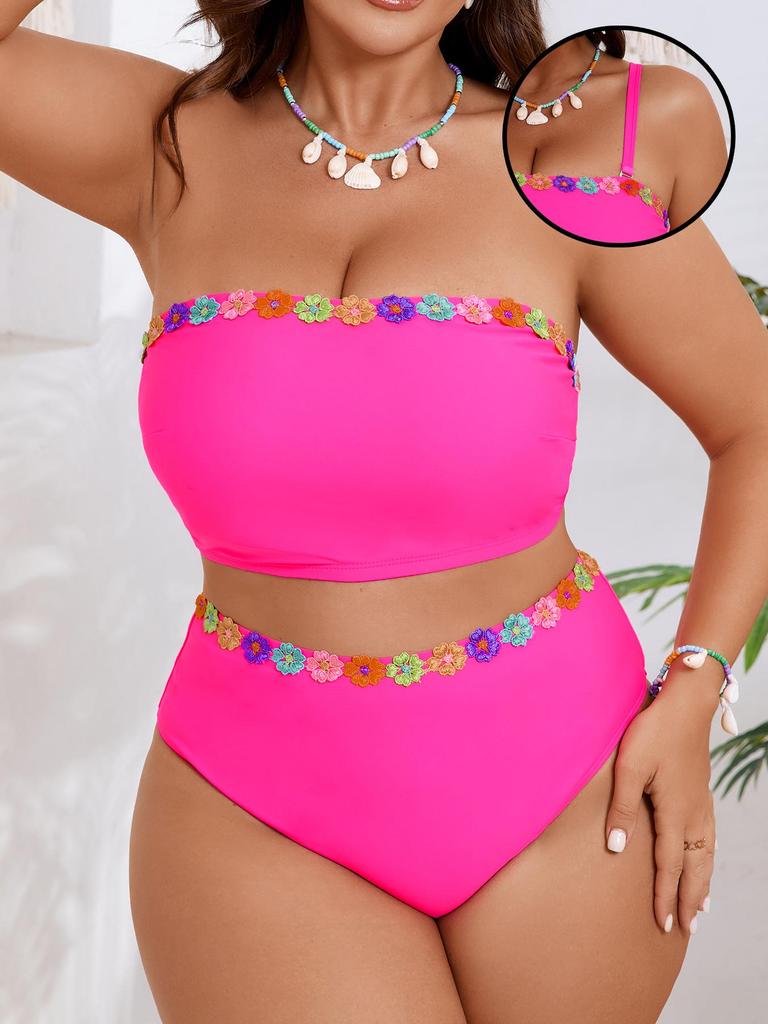 2026 European & American Plus Size High Waist Floral Bikini with Detachable Straps