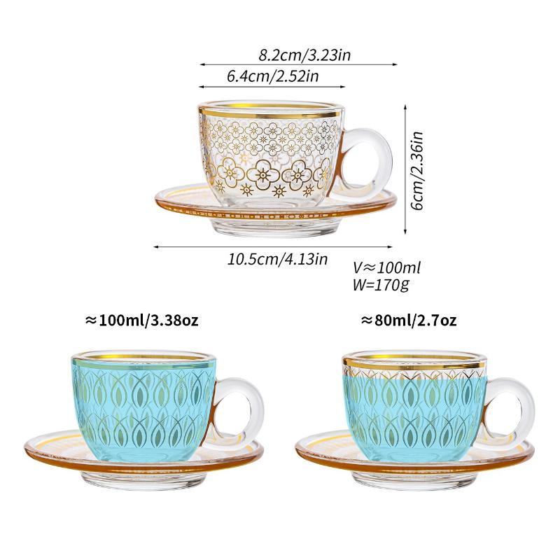 6 Pièces Style Européen Bordure Dorée Mini Tasses à Café en Verre Mug Luxe Léger Set de Tasses à Thé de l'Après-midi Ustensiles de Boisson Ménagers
